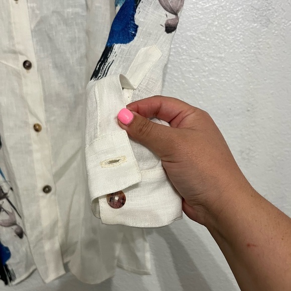 Citron Santa Monica Top Small Womens White Linen Art Asymmetrical Button Tunic - Picture 8 of 14